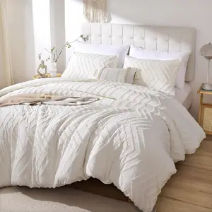 White  Size Comforter Set 2 count, Boho  Comforter Set Farmhouse  Size Bedding Set, Vertical Tufted  Bed Set, Lightweight Neutral  Bedroom Set (1 Comforter 1 Pillowcase)