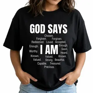 Christian Shirt Women God Says I Am Graphic Tee Plus Size Inspirational Faith Soft Top good graphic tees