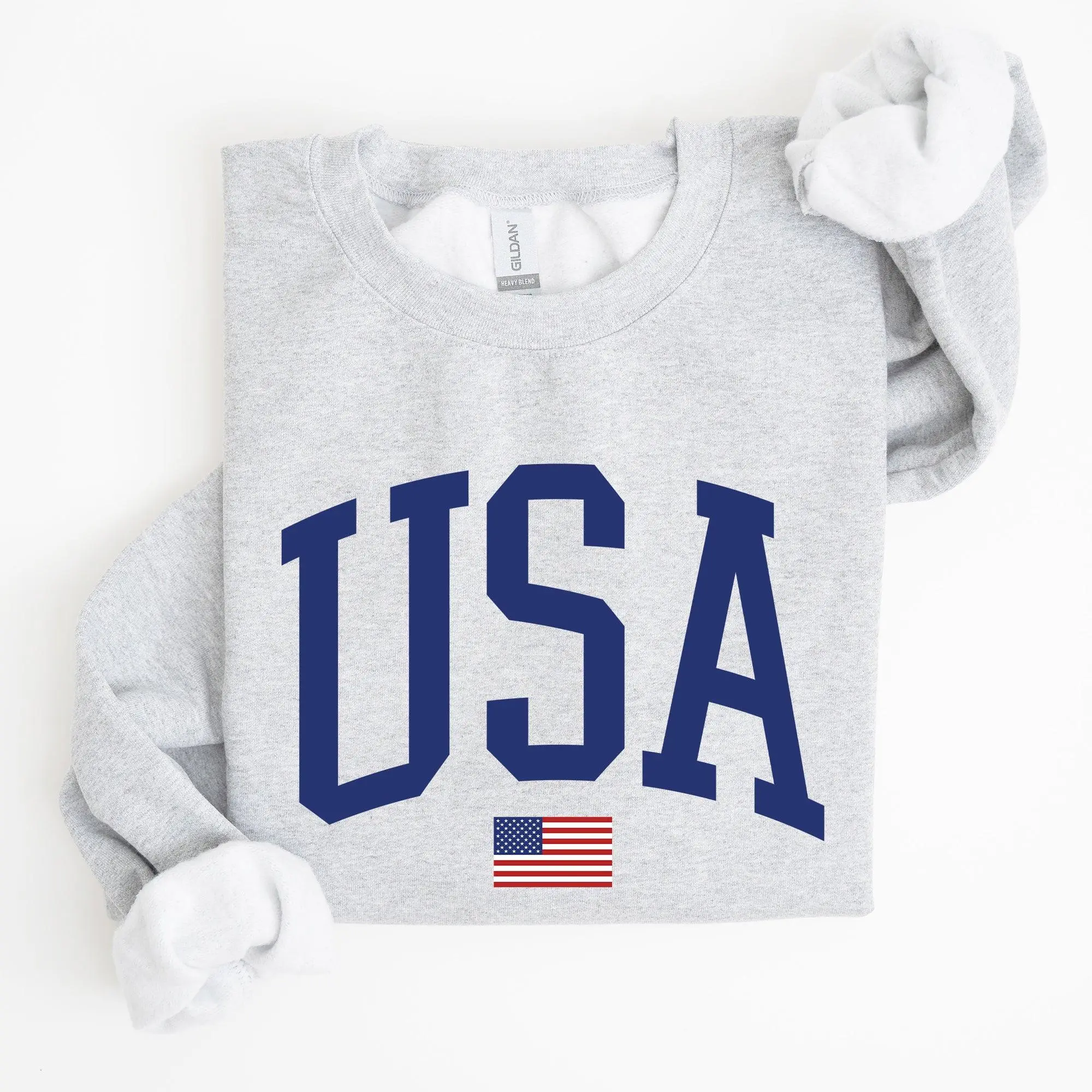 USA Flag, Blue, America, Patriotic, 4th of July Sweatshirt, Women's Crew Neck, Crewneck