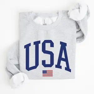 USA Flag, Blue, America, Patriotic, 4th of July Sweatshirt, Women's Crew Neck, Crewneck