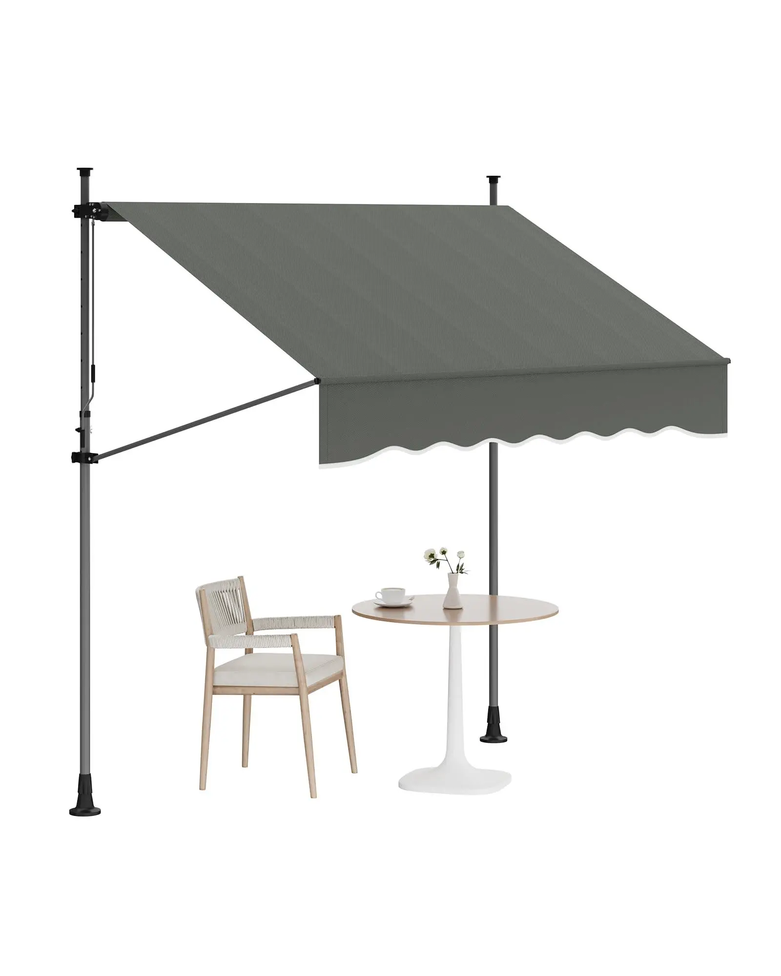 Manual Retractable Awning, 118 in Patio Awning Exterior Outdoor Sunshade Shelter, Angle & Height Adjustable Sunsetter Retractable Awning UV Protection for Any Window or Door, Grey,summerwins