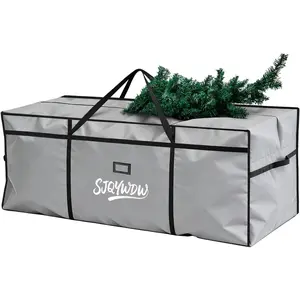 Christmas Tree Storage Bag, 9 Ft Christmas Tree Bag, Reusable Heavy Duty 600D Oxford Cloth, Built-in Double Mesh Bags, Double Zippers for Large Artificial Tree(65×18×27in, Gray)