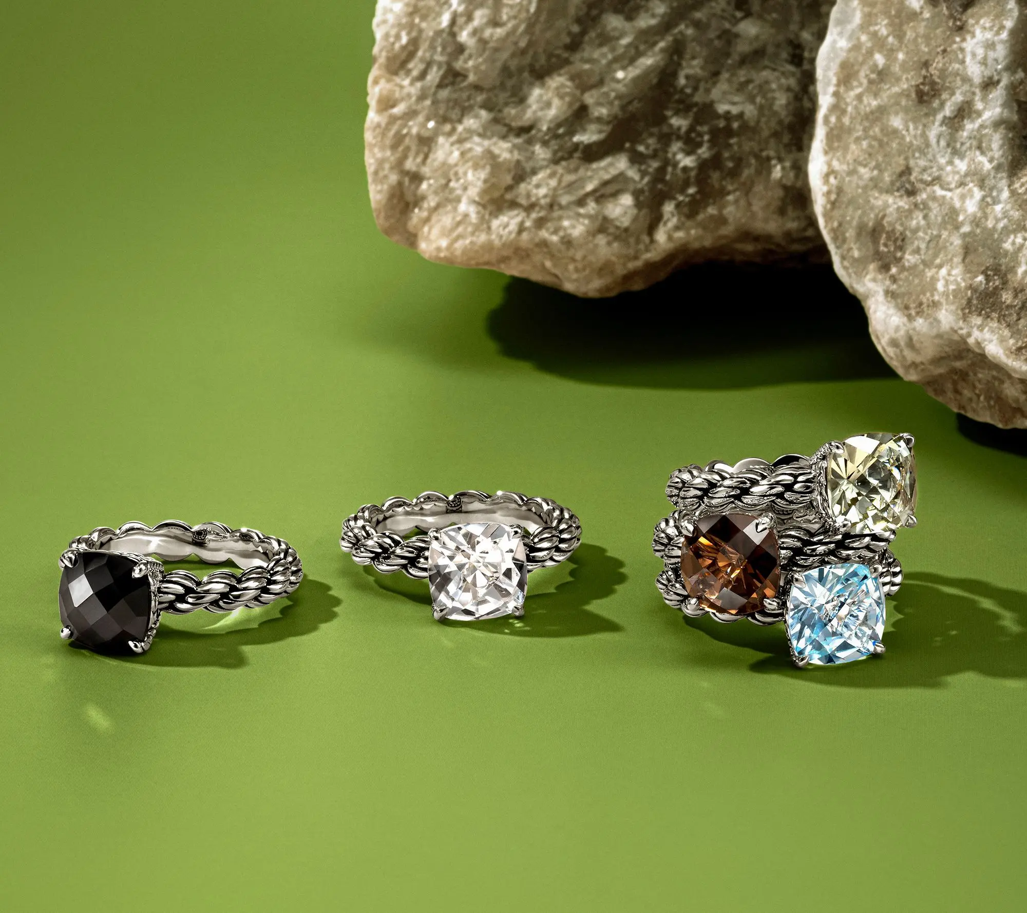 JAI Ireland Sterling Silver Cara Rope Gemstone Ring