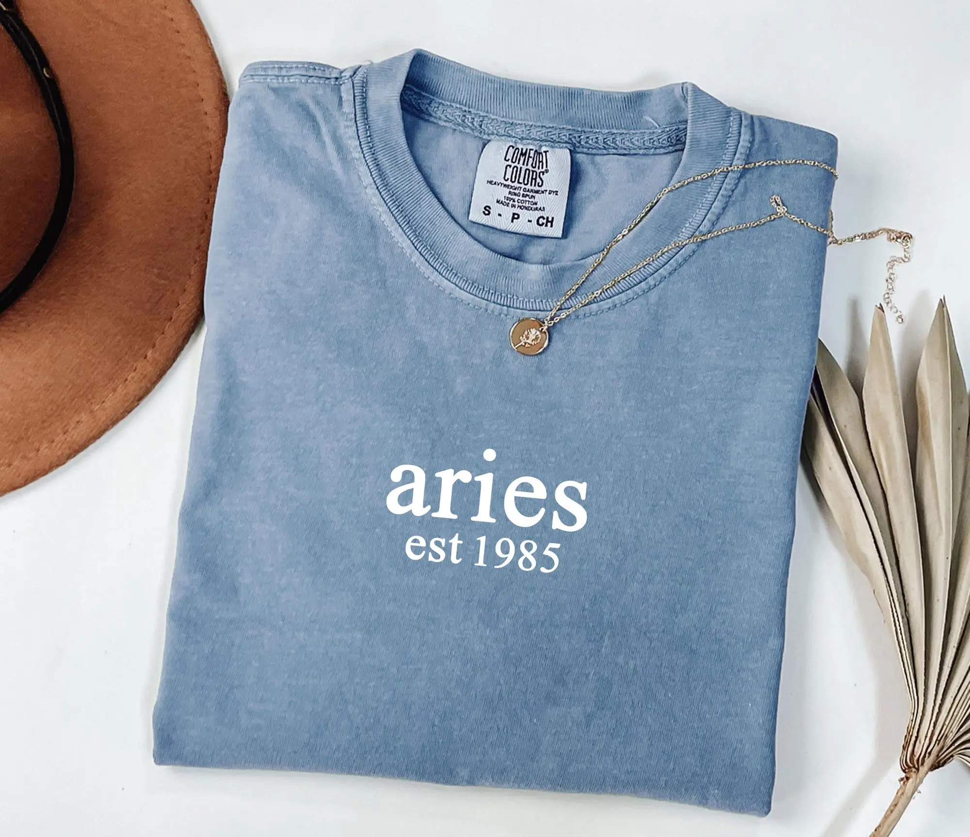 Comfort Colors Custom Aries Minimalist Shirt, Aries est 1985, Gift For Aries, Zodiac Astrology Horoscope Garment-Dyed Unisex Shirt