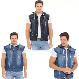 Men’s Denim Hooded Vest – Sleeveless Slim Fit Denim Biker Jean Jacket