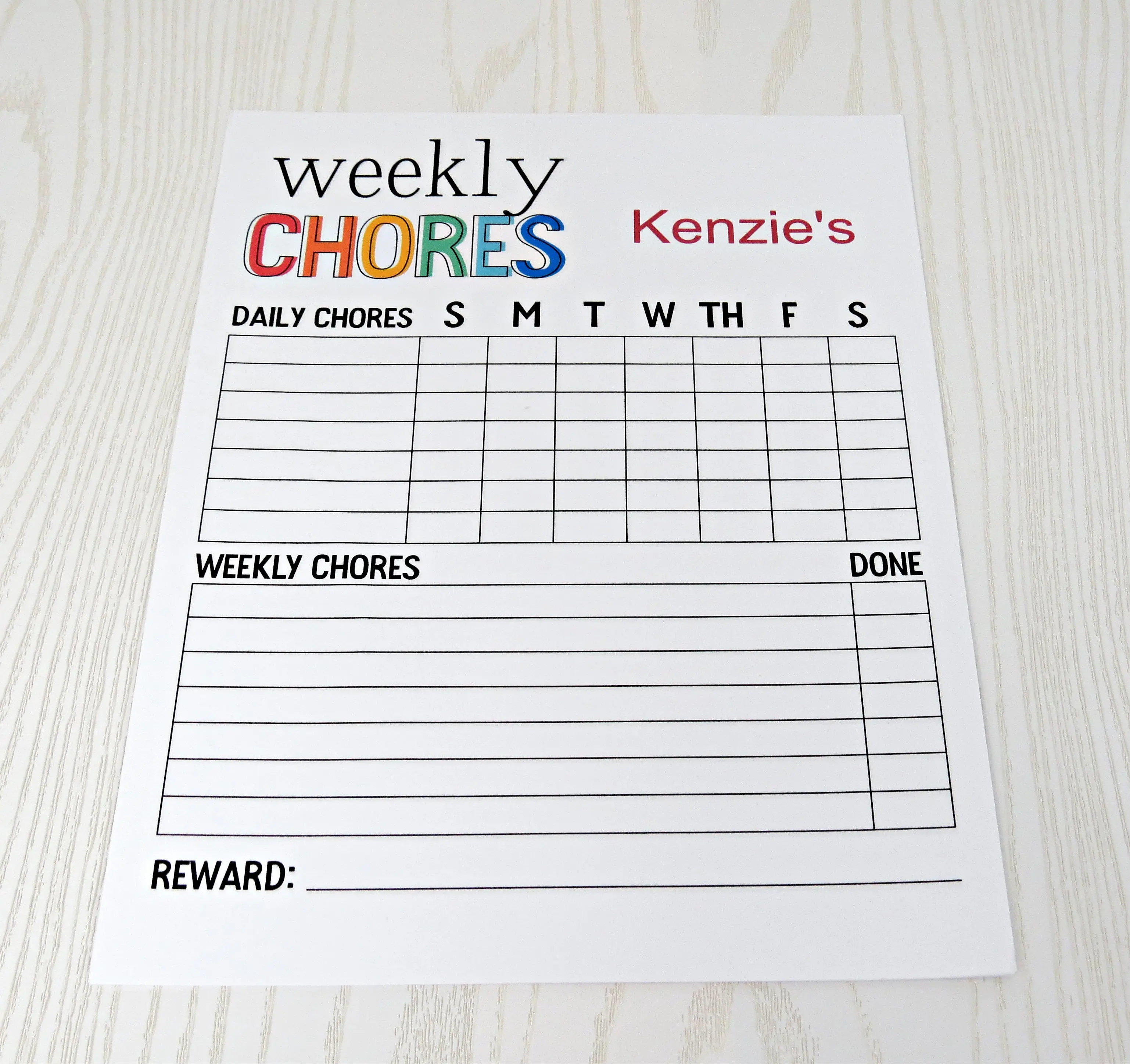 Custom Chore Chart for Kids - 52 Tear Away Sheets Yearly - Weekly Planner Note Pad - Custom Task Listing Behavior and Reward - Motivation Board Notepad