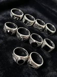 10-Piece Vintage Ring Set, Men's and Women's Patterned Index Rings, Distressed Punk Jewelry, Punk Style Ring, Unique Rings, Perfect for Parties and Daily Wear