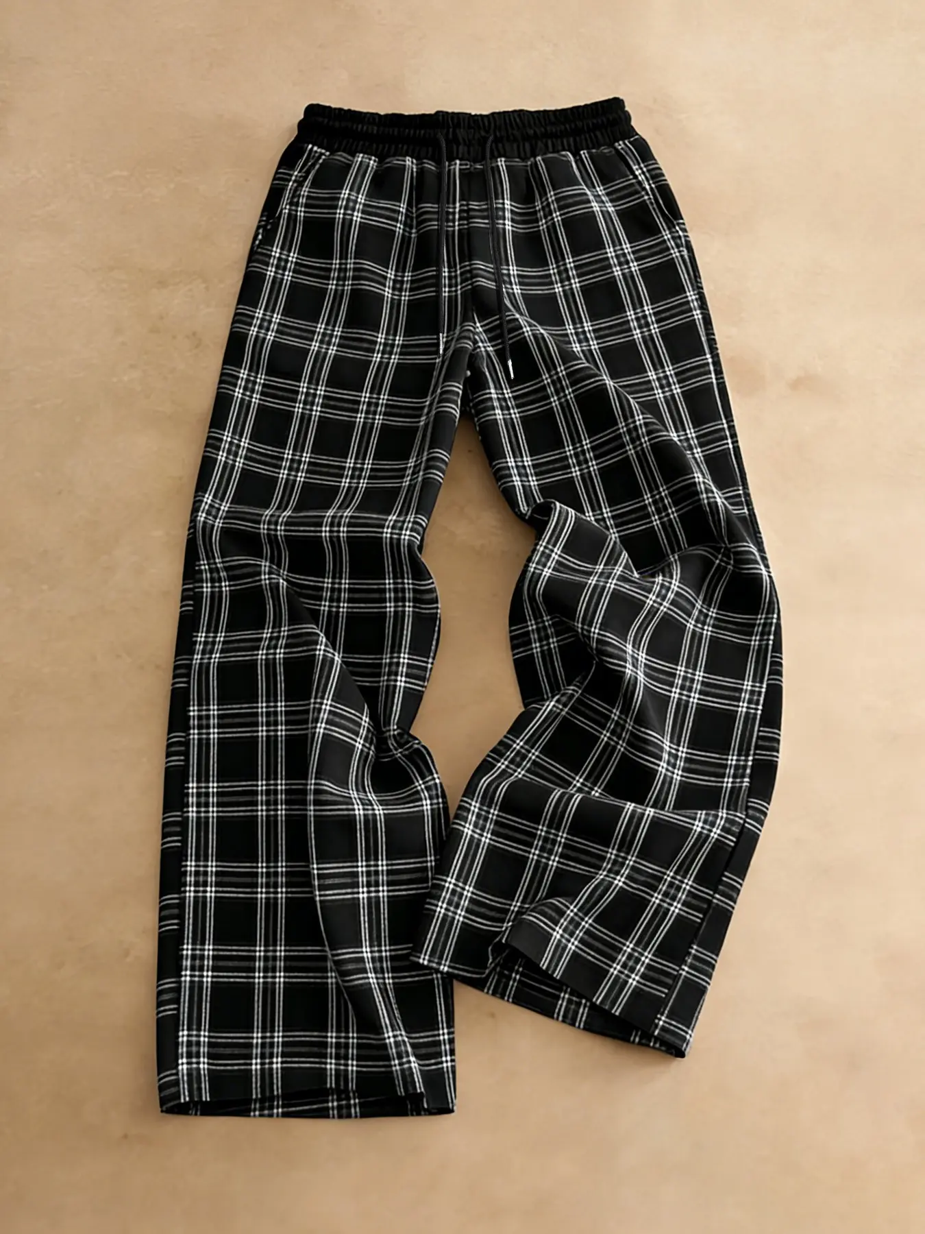Men's Y2K Gingham Loose Wide Leg Pants, Vintage Worn Look Checkered Plaid Long Pants, Casual Comfortable Streetwear, Casual Streetwear Trousers, Casual Comfy Pants