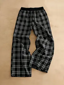 Men's Y2K Gingham Loose Wide Leg Pants, Vintage Worn Look Checkered Plaid Long Pants, Casual Comfortable Streetwear, Casual Streetwear Trousers