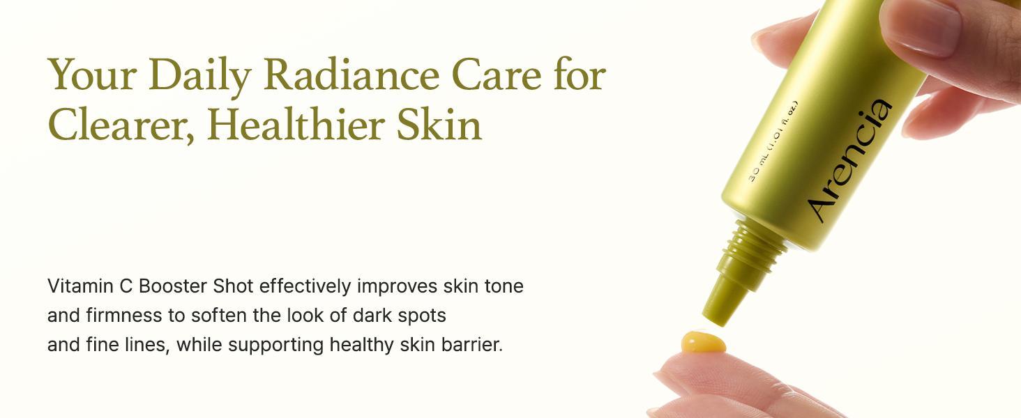 Arencia Unscented Vitamin C Booster Shot Glow Serum - with Glutathione, Niacinamide & Vitamin E, 30ml/1.01 fl.oz Korean Skincare for Fade Dark Spots, Skin Repair, Brighten Skin Tones - Face Care Products