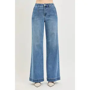 RISEN Tummy Control Elastic Band High Rise Wide Jeans