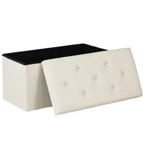 43” / 30” PVC Foldable Storage Ottoman Bench, 300LBS Heavy Duty End of Bed Bench with Hidden Storage for Bedroom & Living Room #StorageBench