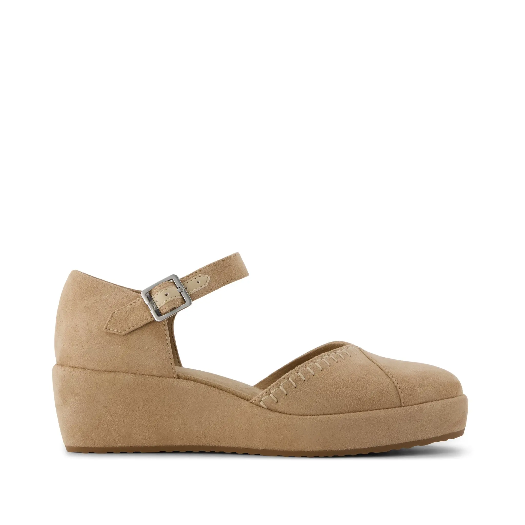 Womens Gwyneth Wedge Taupe Deco Stitch Microsuede