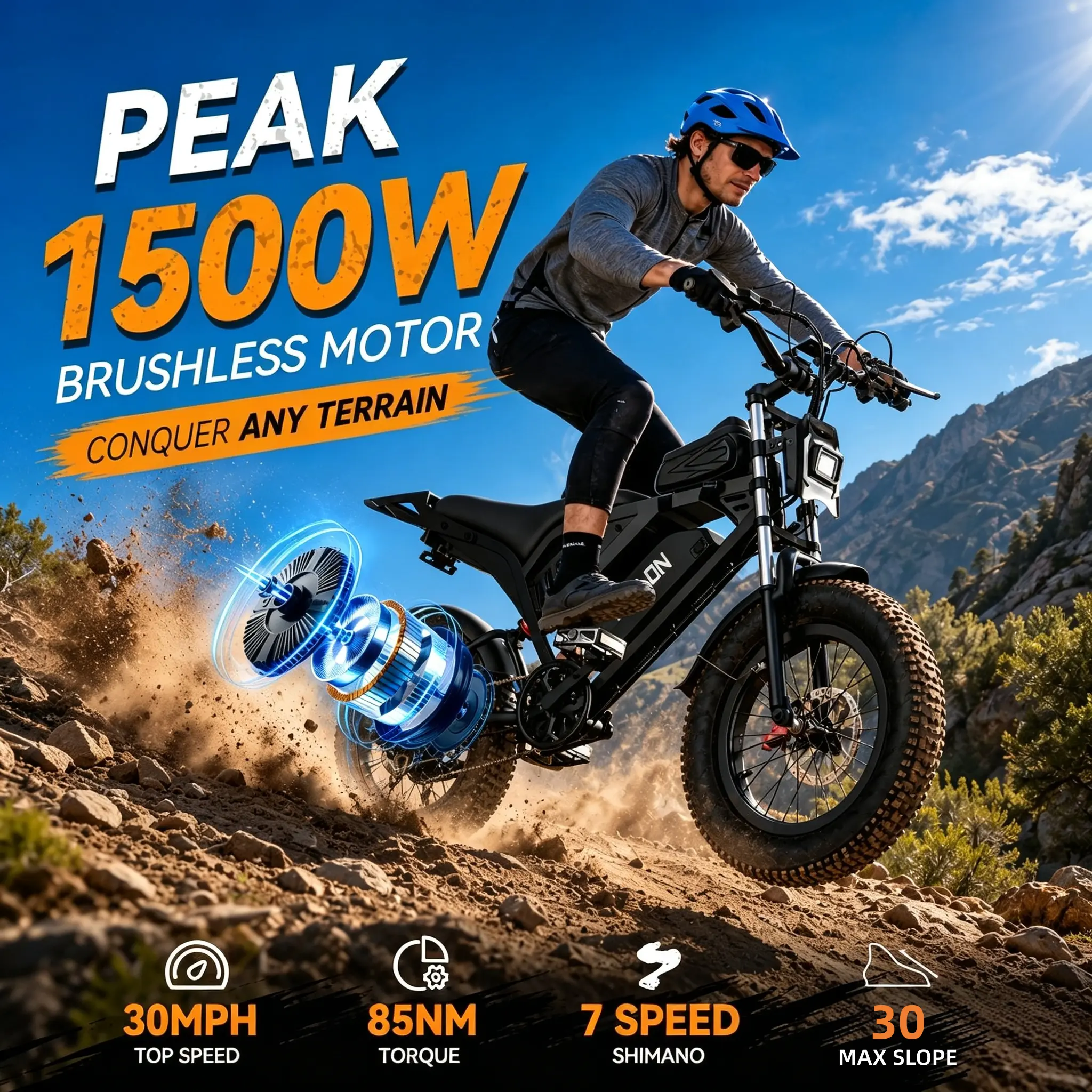 YOULON Electric Bike for Adults, 1500W Peak Brushless Motor 30MPH , 48V 23Ah Battery, 20" Fat Tire Ebike, Up to 50KM/H, 30° Climb,  7-Speed, Shock Absorption, Off-Road E-Bike with Long Range & All-Terrain Performance tiktokshopspringglowup tiktokshopsprin