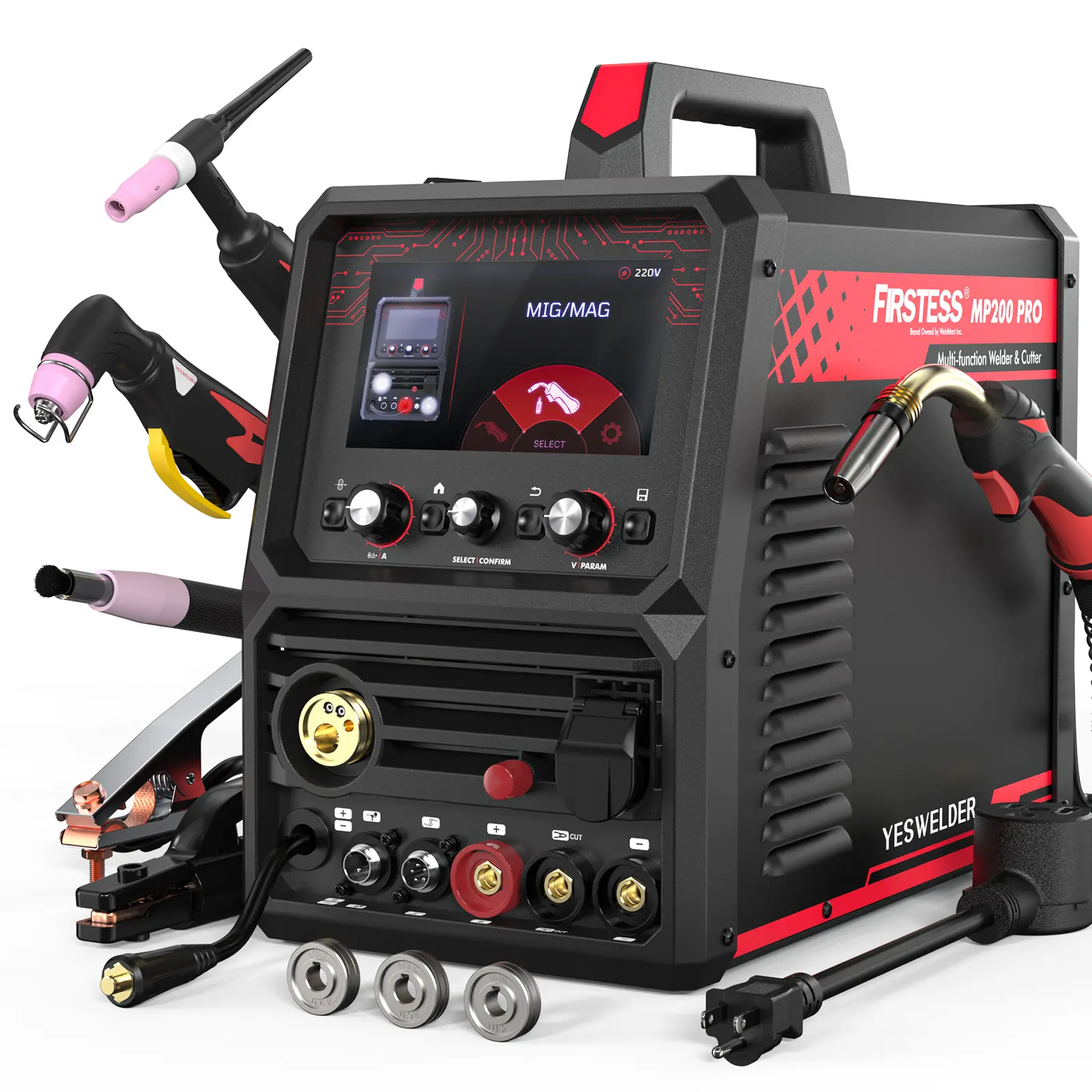 YESWELDER 12-in-1 Welder & Plasma Cutter Combo, 120V/240V MP200-PRO | MIG/Flux Core/HF TIG/Lift TIG/CUT/STICK/Spot/Clean/Spool Gun and 3 Pulsed modes, Multifunctional process powerhouse, 7" LCD display