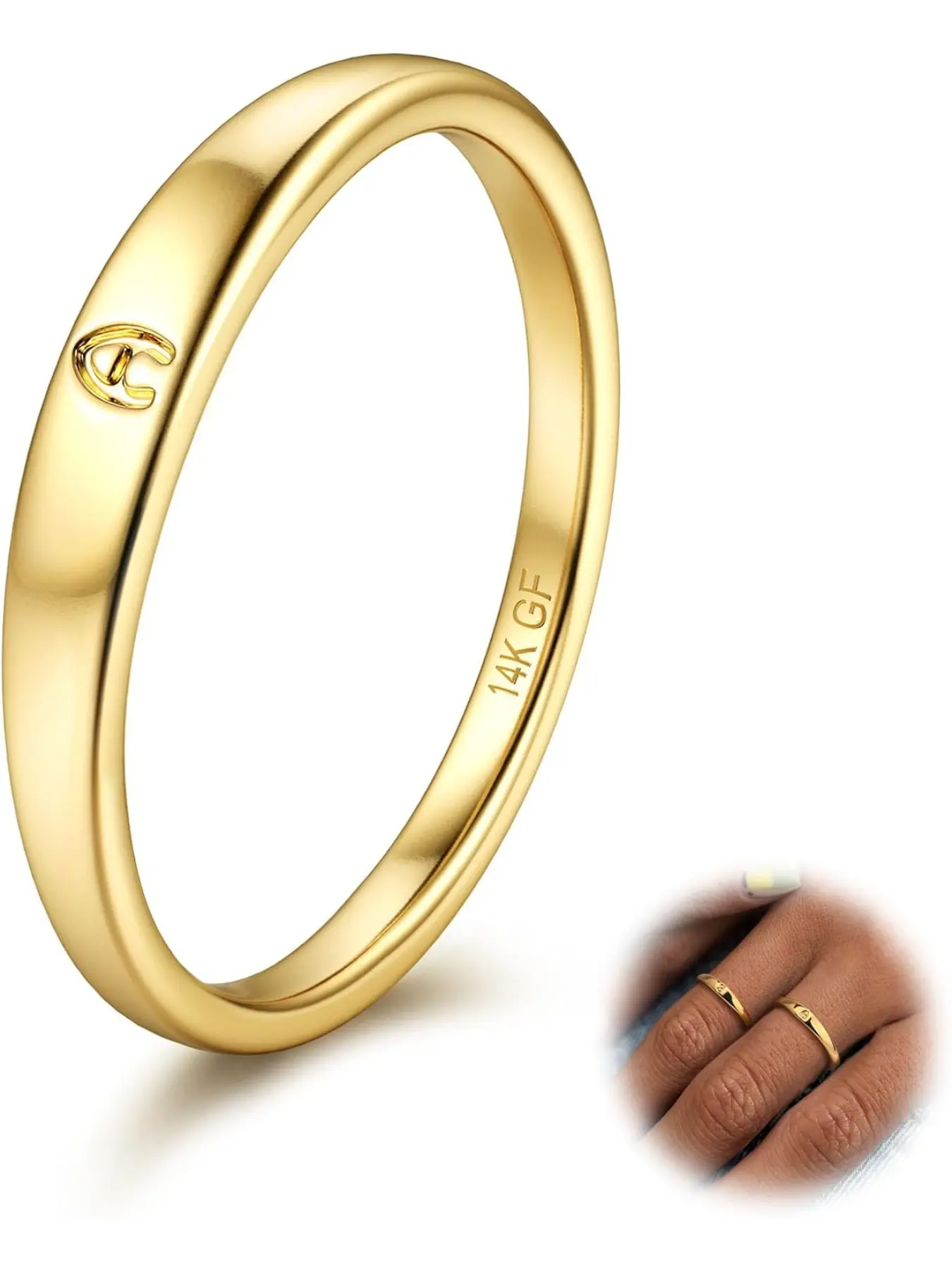 Gold Filled Initial Rings for Women 14K Gold Signet Rings Dainty Gold Ring Tarnish Free Simple Gold Vermeil Ring Non Tarnish Stackable Knuckle Rings Gold Filled Jewelry Waterproof Stackable Finger Rings Size 6 7 8 9 10