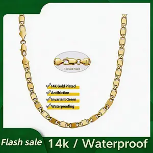New 14K Gold-Plated Figaro Chain Necklace for Men – 6mm Wide, 20-24” Italian-Style Cuban Link, Tarnish-Free Nano Coating, Waterproof & Tarnish-Free，Ideal Gift Jewelry for Men and Women, Minimalist Layering Jewelry