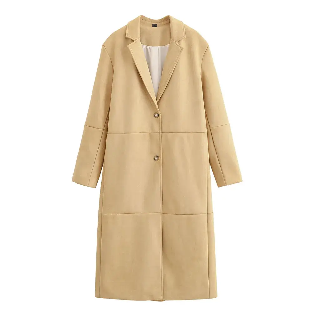 Women 2025 Autumn New Fashion Single Breasted Suede Trench Coat Vintage Long Sleeve Pockets Female Outerwear Chic Overcoat