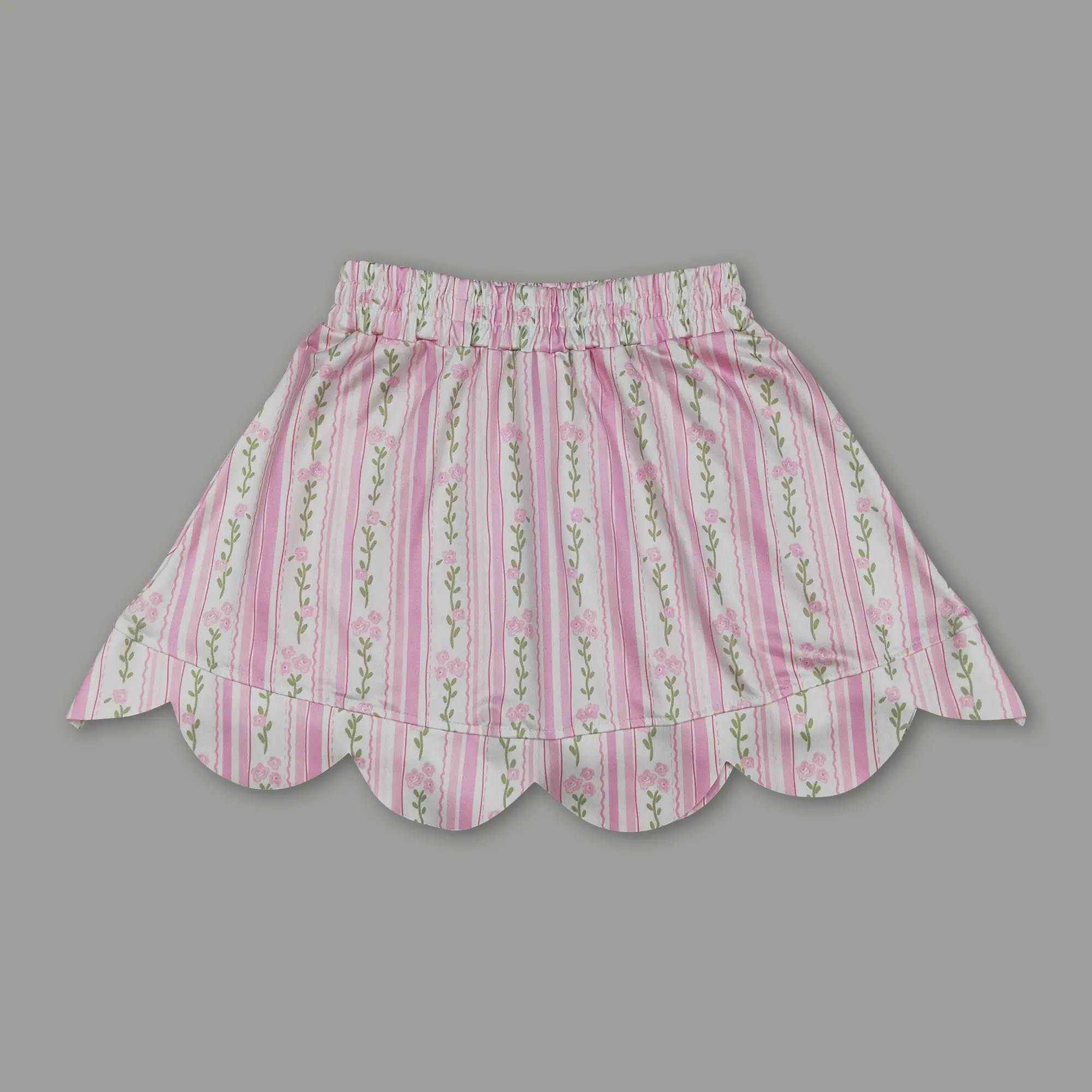 Toddler Girls Floral Print Cotton Skort, High Quality Basic Summer Wear with Scalloped Hem, True to Size (TTS) 2T-3T, Skirt Shorts, Child Size Skirts, Built-In Shorts Skirts