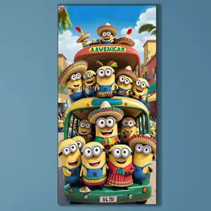 5D DIY Full Drill Round Diamond Painting - Diamond Art Craft Kit, Mexican Minion Mosaic, Canvas DIY Decor, Home Wall Decoration, Suitable for Halloween and Christmas, Birthday and Anniversary Gifts