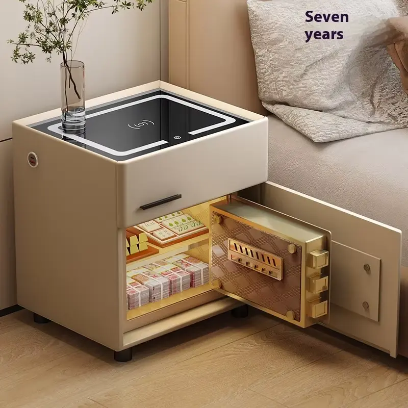 Wooden Nightstands  Gun Safe Box Key Modern Smart Bedside Table Bedroom Furniture with Drawer Hidden Money Safes Deposit Box