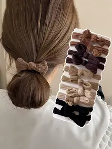 10pcs High Elastic Bowknot Hair Ties, For Women & Girls, Seamless Thick Black Hair Bands, Stretchy Hair Scrunchies, Non-Damaging, Ponytail Holders, Hair Accessories