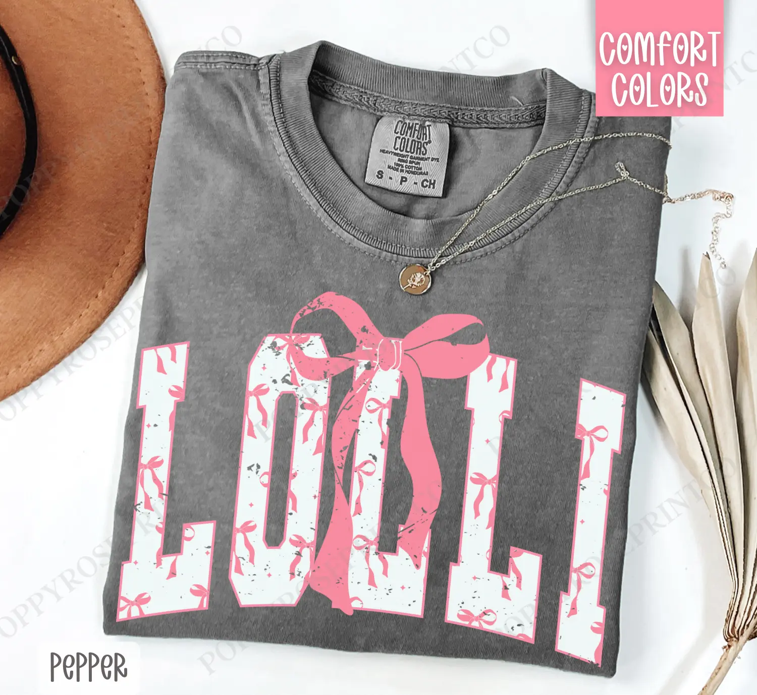 Pink Lolli Bow Shirt Comfort Colors, Women's Tee, Cute Women's Tshirt