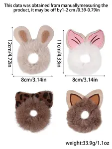 4pcs autumn and winter animal ears plush hair ring, cute soft high elastic ladies hair rope rubber band, elegant retro high ponytail hair ring, hair ties