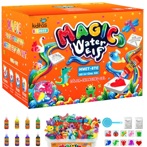 Kiditos Color Changing Magic Water Elf Toy Kit,Aqua Fairy Water Gel Kit-8 Gel&10 Molds-Make Your Own Water Pets&Squishy Toys–Fun Summer DIY Craft Kit,Birthday Gift&Party Favors for Kids Ages 3+