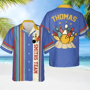 Retro Bowling Shirt Custom, Personalized Bowling Hawaiian Shirt, Custom Button Down Shirt, Bowling Team Shirt, Bowling Gifts, Bowler Shirts