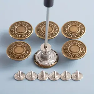 40 Pcs Adjustable Metal Jean Snap Tacks ,17 mm No-Sew Nailess Removable Metal Jeans Buttons Replacement Repair Combo Thread Rivets and Screwdriversteen fashion gift Set