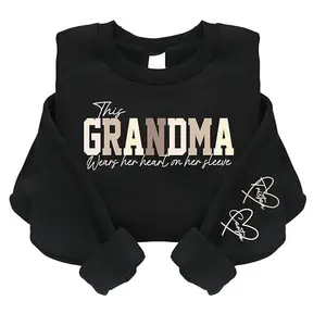 Personalized This Grandma Wears Her Heart on Her Sleeve Sweatshirt, Unisex Shirt, Hoodie, Custom Nana Shirt With Kids Name, Mother's Day Gift