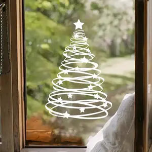 Country Cartoon Christmas Tree Glass Sticker, 7mil PVC Self-Adhesive, Reusable Matte Rectangle, Window and Door Decor, Home Kitchen Holiday Decoration