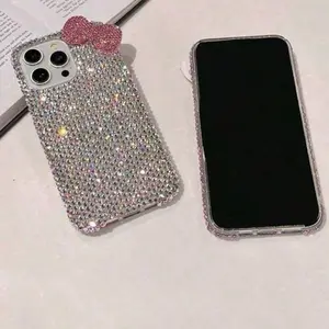Sparkling Rhinestone iPhone Case with Pink Bow Design for Women's Fashionable Protection 16plus 16 promax 16pro 17pro 17promax