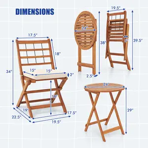 COSTWAY - 3 Pieces Acacia Wood Patio Bistro Set with Cushions-White