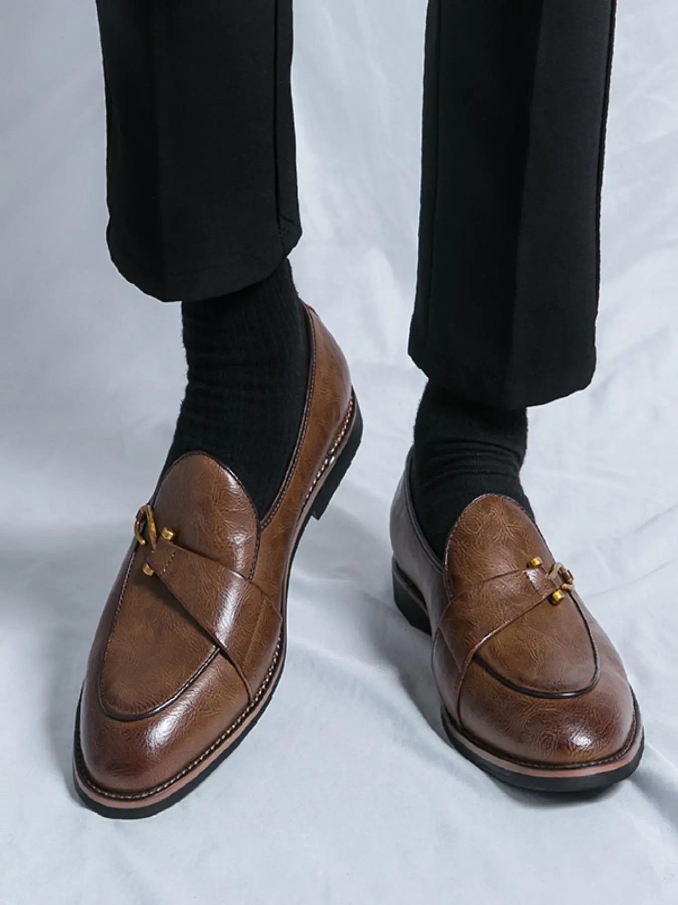 Men's Business Style Formal Solid Color Lefu Shoes, Fashionable Comfortable Loafers for Work Office, Male All-match Commuter Shoes for Daily Wear Original Shoes