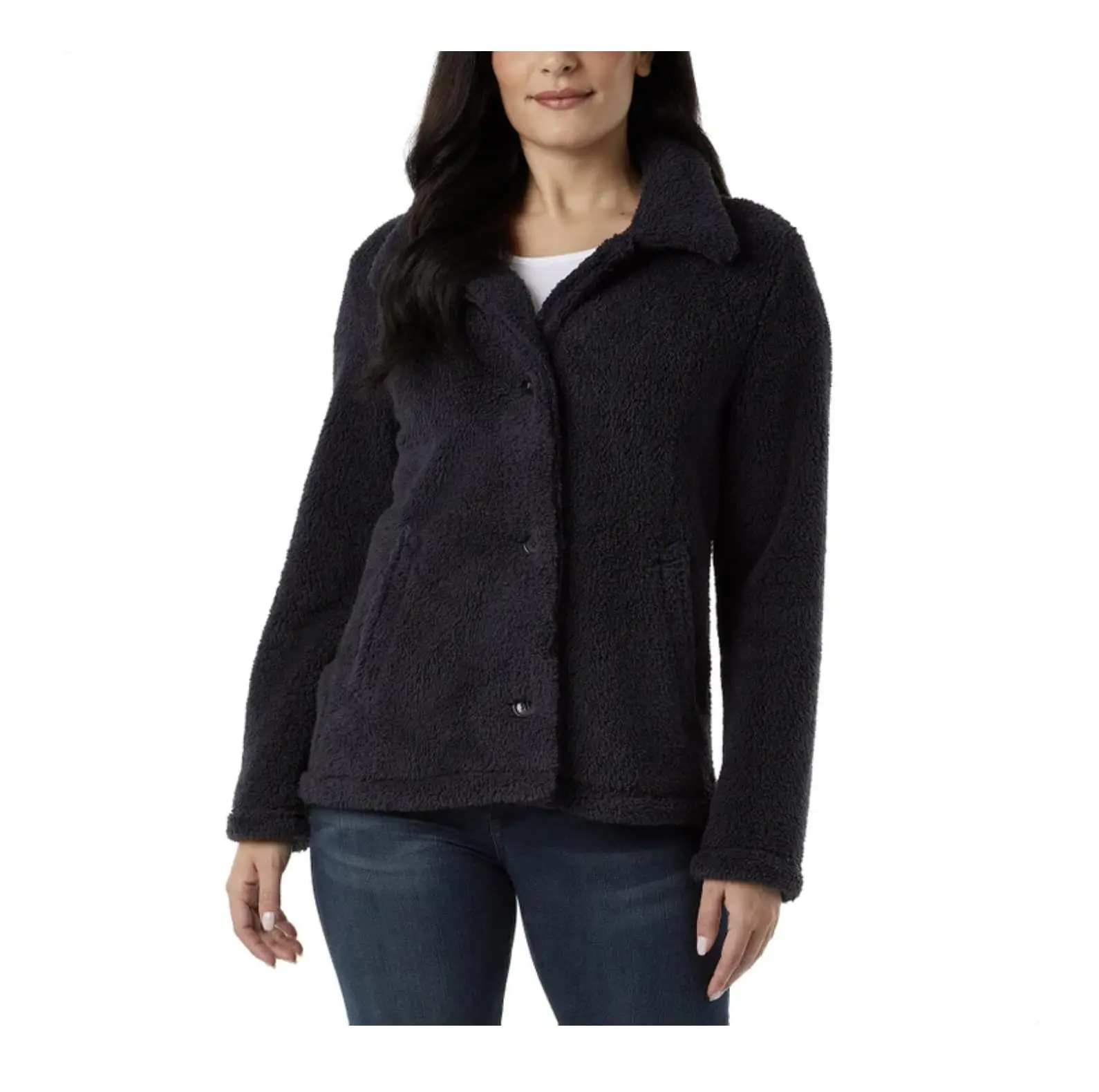 32 Degrees Heat Women's Cozy Fleece Button Front Jacket (US, Alpha, X-Large, Regular, Regular, Navy)