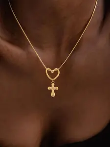 Women's Cross Heart Pendant Necklace, Classic Gold Silver Color Stainless Steel Snake Chain, Elegant Jewelry for All Seasons, Faith Necklace