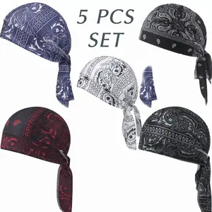 Paisley Cooling Headscarf Cap Set for Athletes & Outdoor Enthusiasts Elastic Fit Hand Washable Multifunctional Safety Helmet Liner Motorcycle Pirate Head Wrap 5 PCS Set