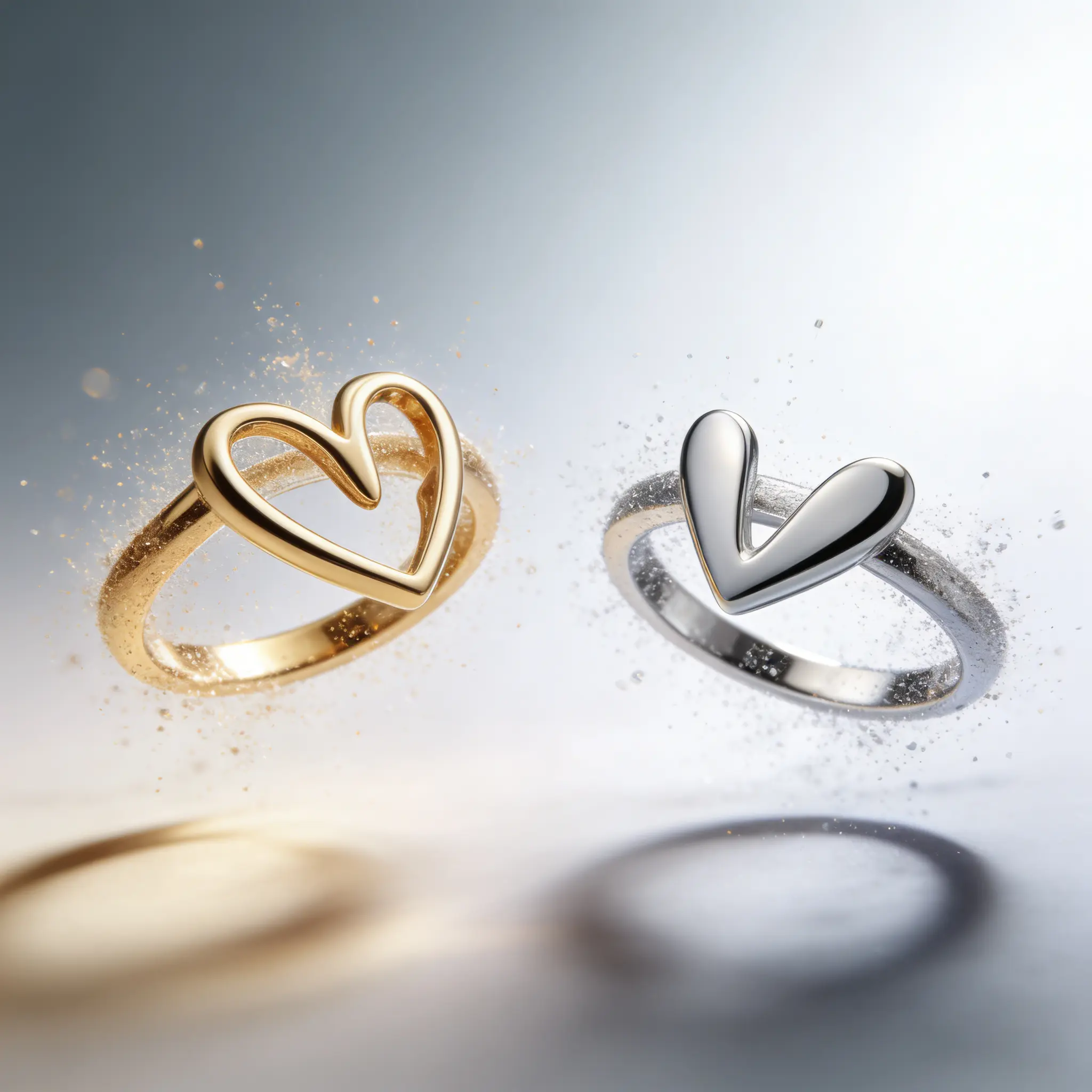 AELNEN Double Heart Enamel Ring Set - Gold & Silver Tone Dual-Tone Adjustable Heart Rings - Minimalist Romantic Jewelry - Gift for Her