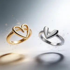AELNEN Double Heart Enamel Ring Set - Gold & Silver Tone Dual-Tone Adjustable Heart Rings - Minimalist Romantic Jewelry - Gift for Her