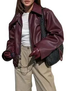 Women's Autumn Casual Jacket, Wine, Comfortable Fit, Long Sleeve Design, Perfect for Daily Wear and Outdoor Activities