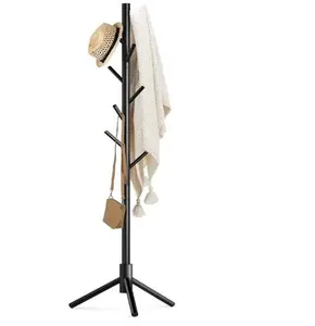 Multi-Use Wooden Coat Rack Stand - New Zealand Pine Construction, 8 Hooks, 3-Adjustable Tree Design, Easy Assembly for Coats, Hats, Scarves, Handbags - Ideal for Entryway, Hallway