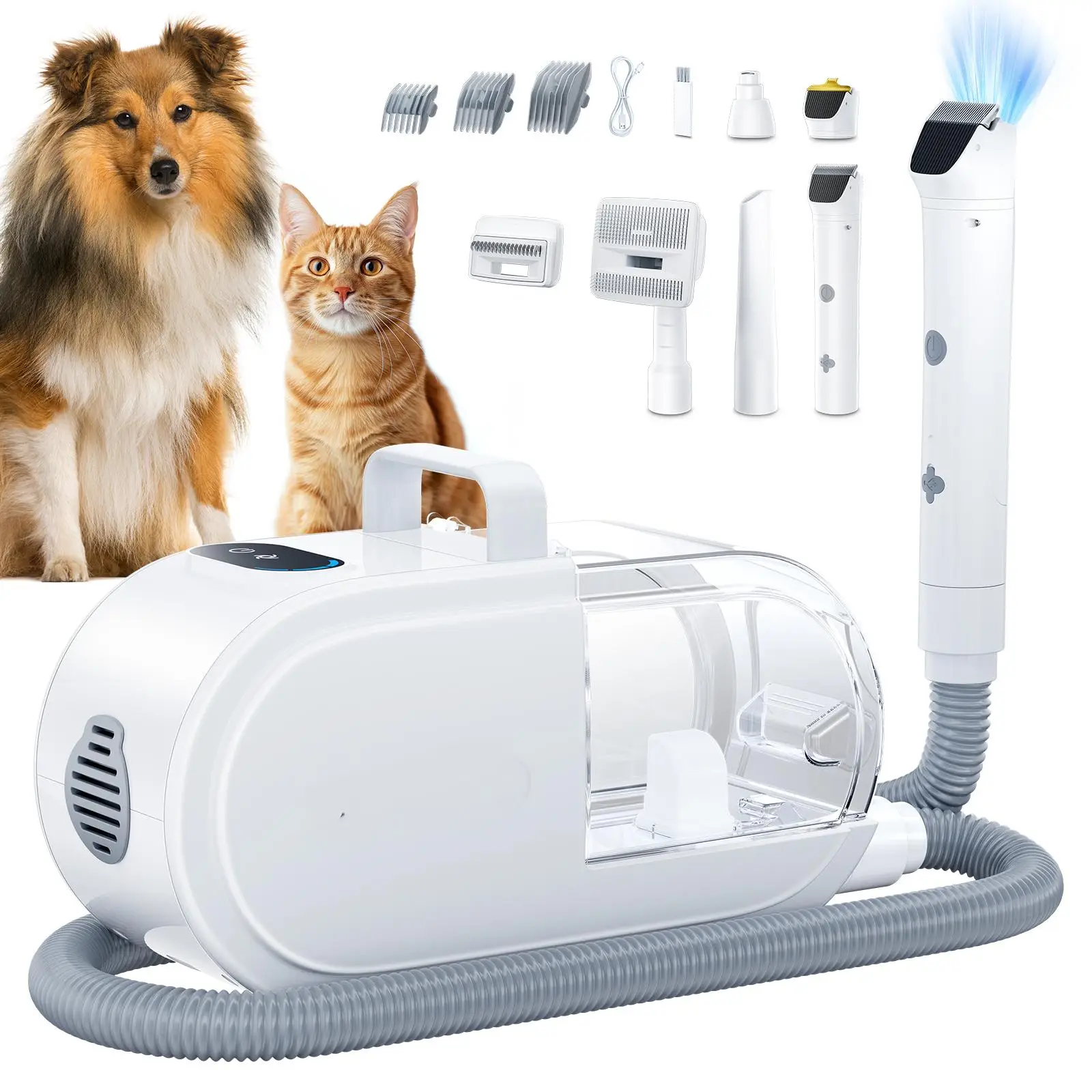 Dog Hair Vacuum & Clipper 2 in 1 for Dogs & Cats with Pet Clipper Nail Grinder & 2.7L Dust Cup