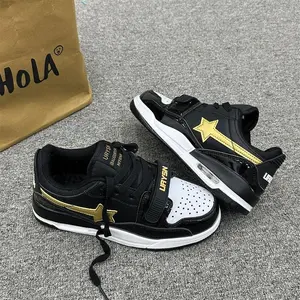 Black and Gold Colorblock Star Sneakers Thick Sole Casual Sports Shoes for Students and Couples Closed Toe Boys
