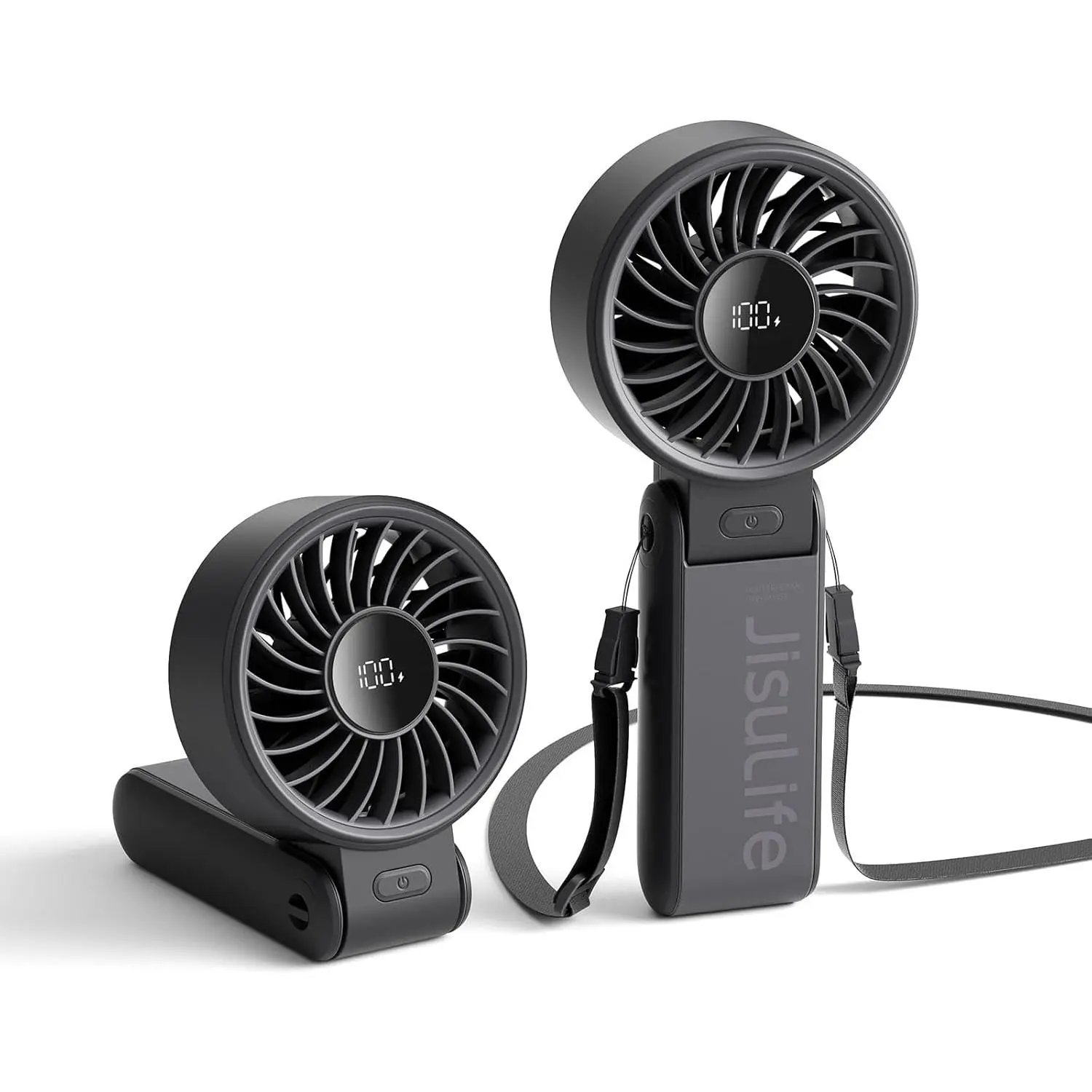 Life7 Cordless 3-IN-1 Multifunctional Handheld USB Fan, High-Power Motor, LED Display, 5000mAh Rechargeable, 5 Adjustable Speeds, Folding Design, 19.5 Hrs Cooling, Travel Beach Gadget, Birthday Gift (Black)