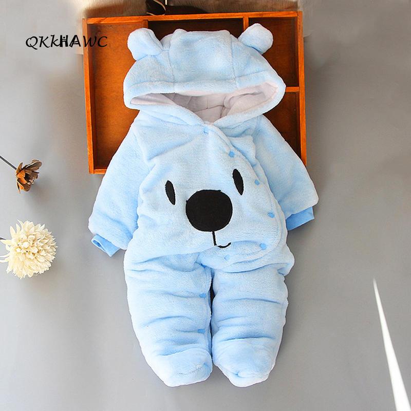 Baby Hooded Footie Romper Snap Up Fleece Snowsuit Winter Outwear Cute Pattern Jumpsuit Cozy
