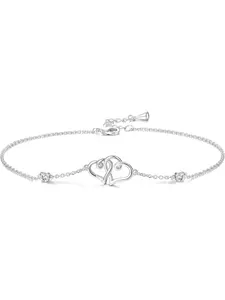 1 Pc Romantic Sophisticated Silvery Sweet Hearts Bracelet for Women Men Sleek Heart-inspired Design with Brilliant Swarovski Crystal Luxurious Glamorous Appearance Skin-friendly Premium Copper Adjustable Chain Hypoallergenic Durable Lightweight Bracelet