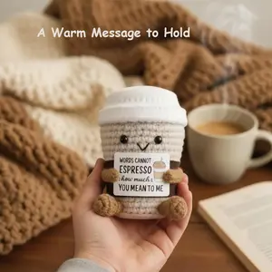 Coffee Cup Crochet Doll Toy, Cute Creative Emotional Support Doll Toy, Knitting Birthday Gifts for Home Office Party Decor, Handmade Crochet Figure