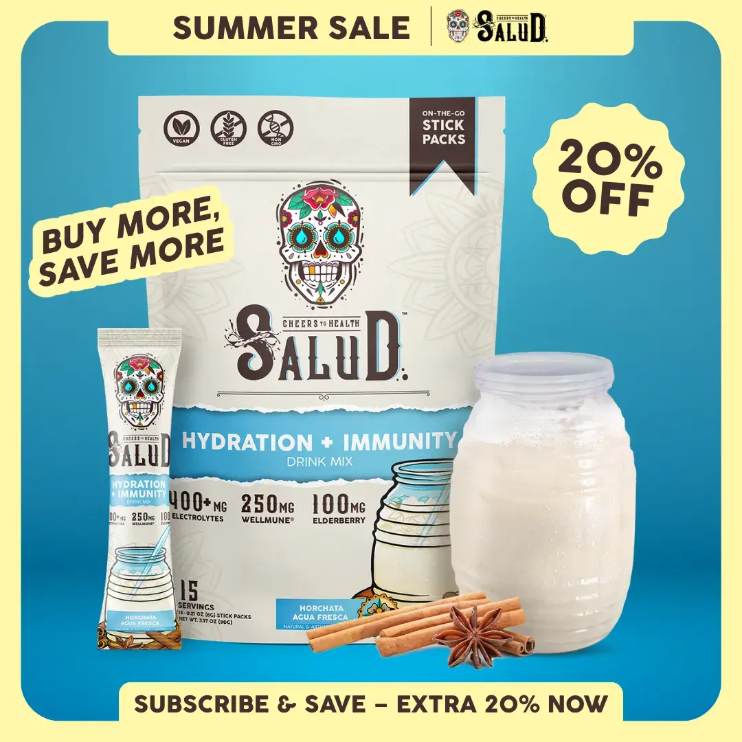 Salud 2-in-1 [Hydration + Immunity] Electrolytes, Immune Support, Dairy & Soy Free - 400mg Electrolytes, 250mg Wellmune, 100mg Elderberry - Healthcare, Vitamin (15 Servings)
